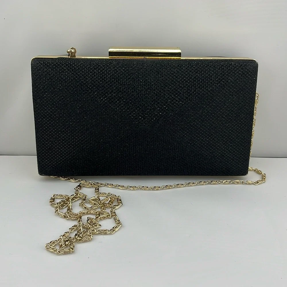 Natasha Black Metallic Gold Clutch Evening Purse‎ Handbag Bag